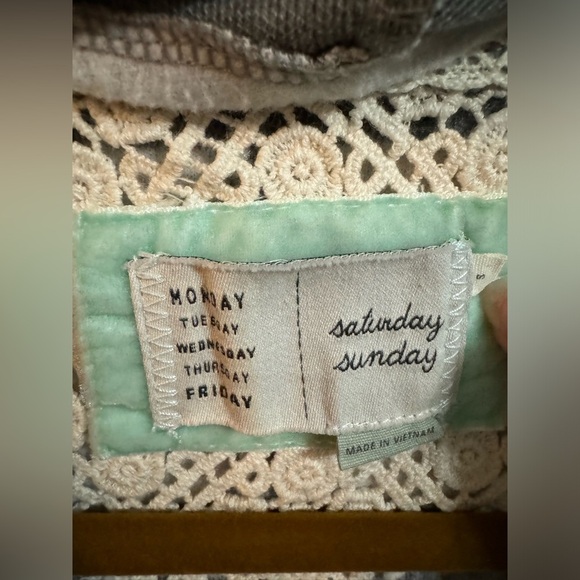 Saturday Sunday Anthropologie Gray and White Elise Fringe Cardigan - Picture 6 of 7